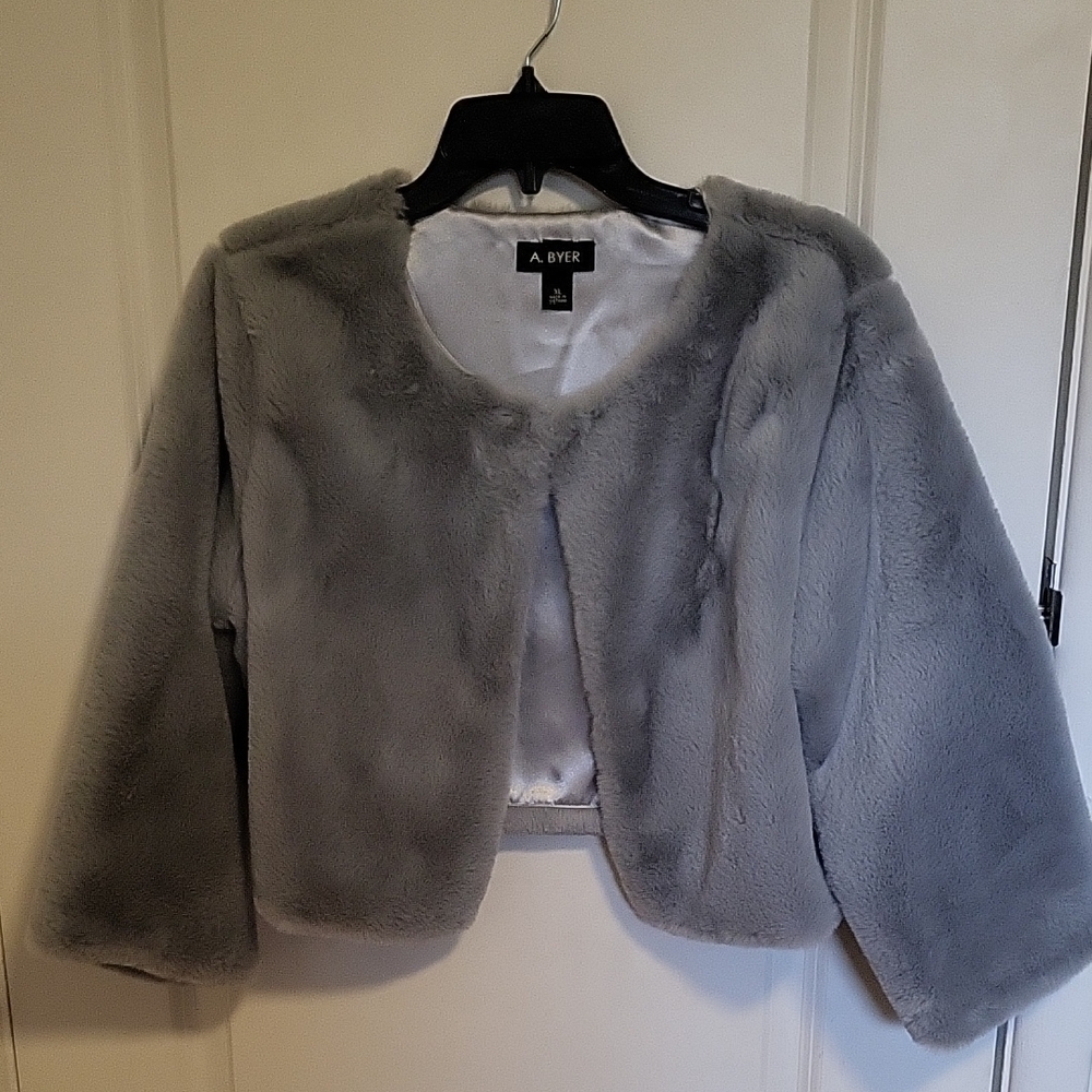 A. Byer Gray Faux Fur Jacket